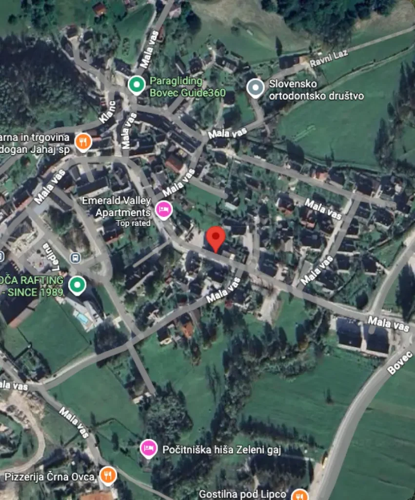 Zemljevid lokacije Hostla Soča Rocks v Mali vasi v Bovcu, kako do nas.